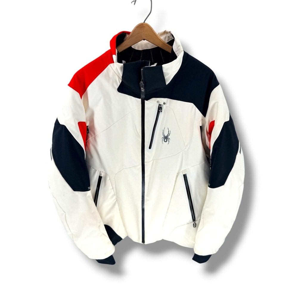 Spyder Leader Ski Jacket Mens XL White Black Red Insulated 20K Waterproof New